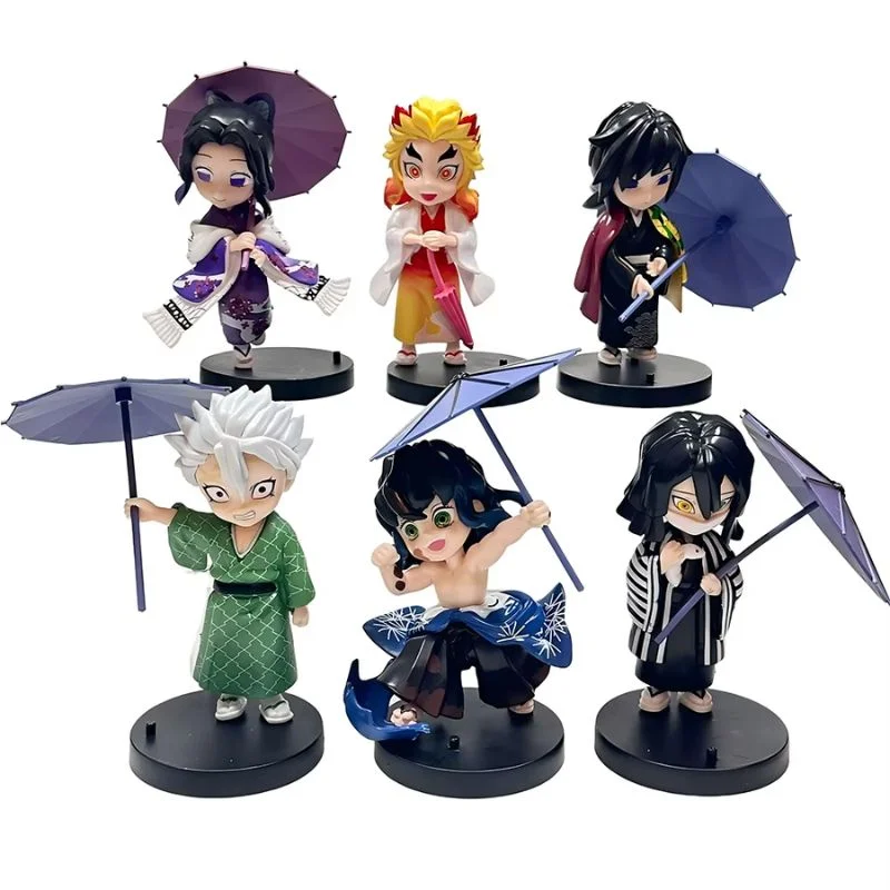 Figuras chibi Kimetsu no Yaiba con paraguas
