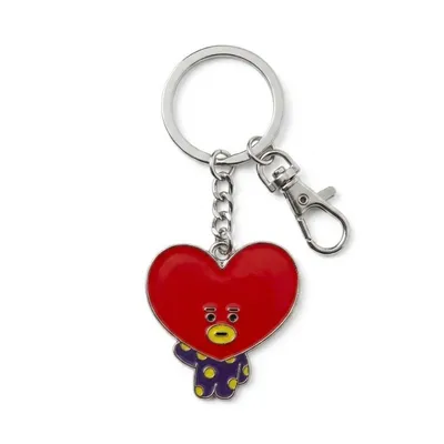 Llavero Tata BTS corazón rojo con detalles metálicos