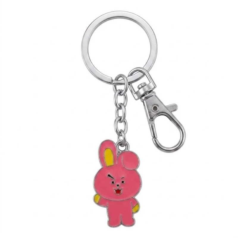 Llavero Cooky BTS metal rosa con detalles amarillos