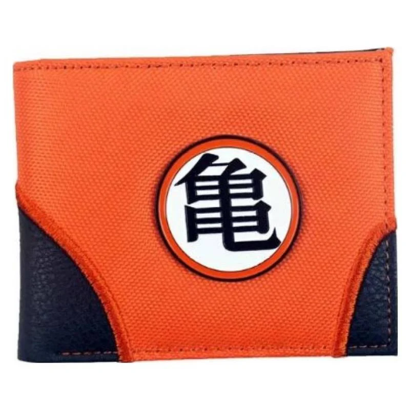 Billetera naranja y azul con kanji de Goku de Dragon Ball