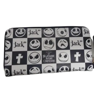 Billetera larga Jack Skellington cuadros negros y blancos