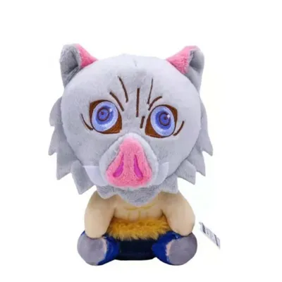 Peluche gris y rosa de Inosuke Kimetsu no Yaiba con máscara jabalí