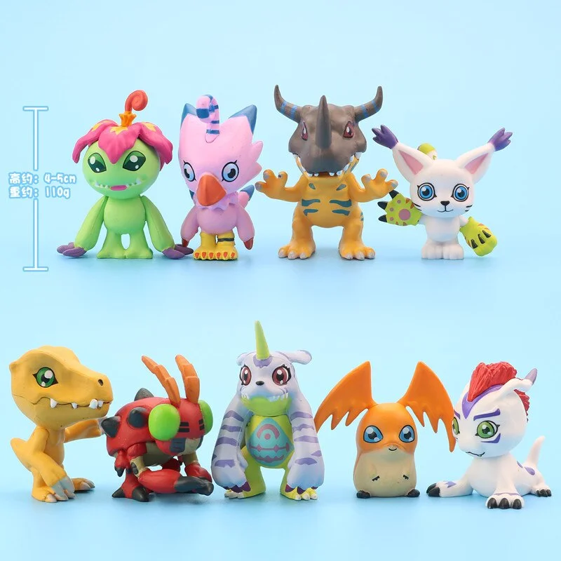 Set de 9 figuras pequeñas de Digimon surtidas en colores vibrantes