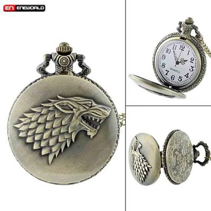 Reloj de bolsillo Casa Stark con lobo direwolf grabado — Juego de Tronos