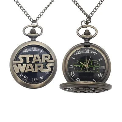 Reloj de bolsillo Star Wars con logo en plateado y esfera negra