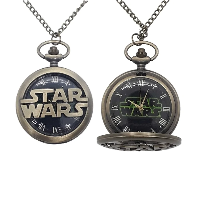 Reloj de bolsillo Star Wars con logo en plateado y esfera negra