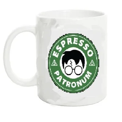 Taza blanca Espresso Patronum con diseño Harry Potter